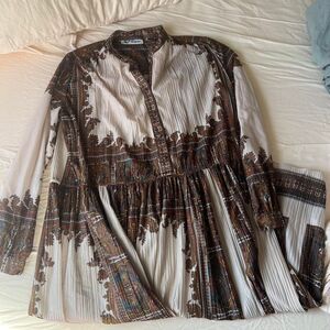 Vintage Hal Ferman Women's Brown Paisley Pleated Dress